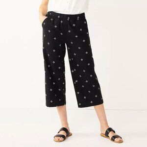Croft & Barrow Cropped Linen Blend Pants Women’s 2XL Black White Pull On NWT
